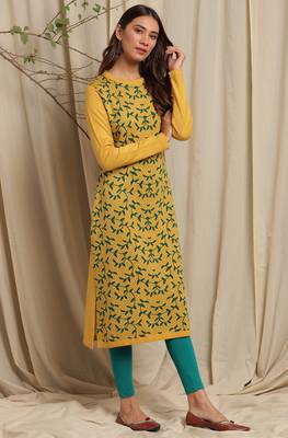 Janasya Women's Yellow Woolen Kurta 3