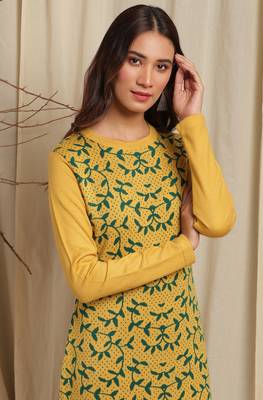 Janasya Women's Yellow Woolen Kurta 5
