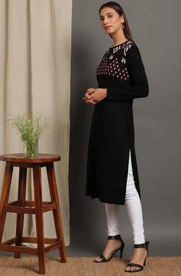 Janasya Women's Black Woolen Kurta 2