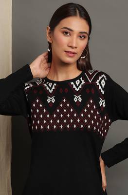Janasya Women's Black Woolen Kurta 5