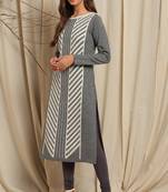 Janasya Women's Grey Woolen Kurta