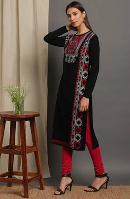 Janasya Women's Black Woolen Kurta 2