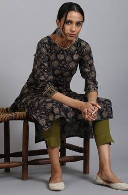 Janasya Brown printed cotton ethnic kurtis 1