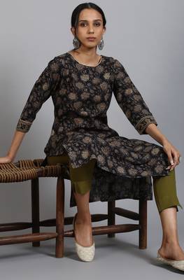 Janasya Brown printed cotton ethnic kurtis 2