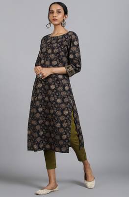 Janasya Brown printed cotton ethnic kurtis 3