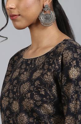 Janasya Brown printed cotton ethnic kurtis 5