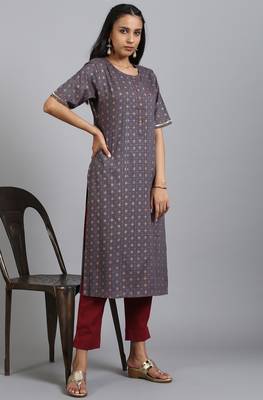 Janasya Grey printed rayon ethnic kurtis 2