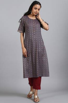 Janasya Grey printed rayon ethnic kurtis 3