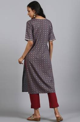 Janasya Grey printed rayon ethnic kurtis 4