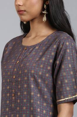 Janasya Grey printed rayon ethnic kurtis 5
