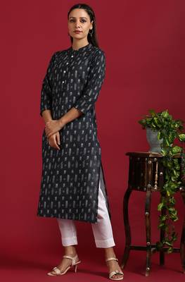 Grey printed cotton ethnic kurtis 1