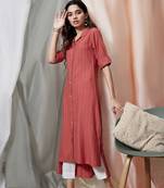 Janasya Orange woven rayon ethnic kurtis