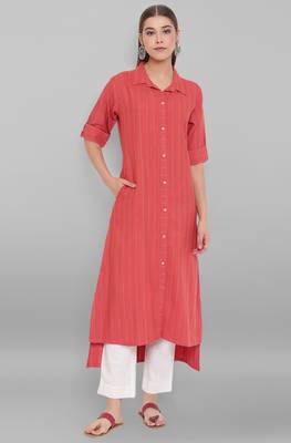 Janasya Orange woven rayon ethnic kurtis 3