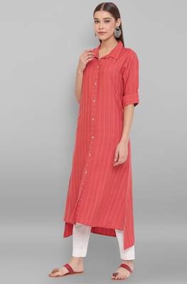 Janasya Orange woven rayon ethnic kurtis 4