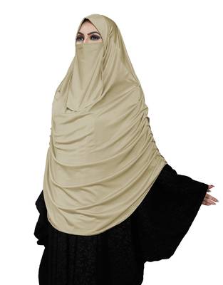 JSDC Women's Namazi Wear Satin Lycra Plain Long Chaderi Abaya Hijab With Naqab & Frills Style 1
