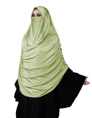 JSDC Women's Occasion Wear Satin Lycra Plain Long Chaderi Abaya Hijab With Naqab & Frills Style 1