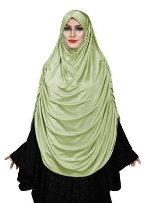 JSDC Women's Occasion Wear Satin Lycra Plain Long Chaderi Abaya Hijab With Naqab & Frills Style 2