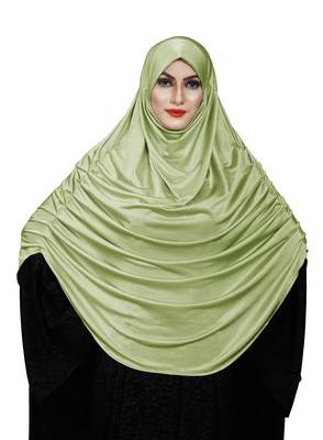 JSDC Women's Occasion Wear Satin Lycra Plain Long Chaderi Abaya Hijab With Naqab & Frills Style 4