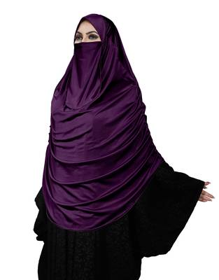 JSDC Women's Occasion Wear Satin Lycra Plain Long Chaderi Abaya Hijab With Naqab & Frills Style 1