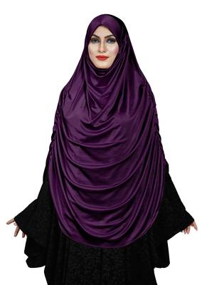 JSDC Women's Occasion Wear Satin Lycra Plain Long Chaderi Abaya Hijab With Naqab & Frills Style 2
