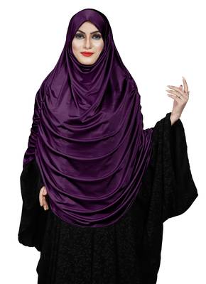 JSDC Women's Occasion Wear Satin Lycra Plain Long Chaderi Abaya Hijab With Naqab & Frills Style 3