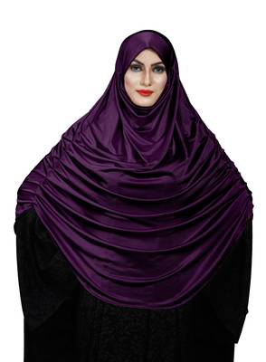 JSDC Women's Occasion Wear Satin Lycra Plain Long Chaderi Abaya Hijab With Naqab & Frills Style 4