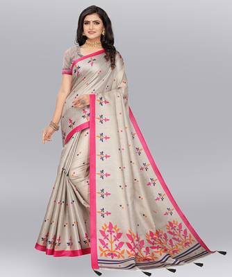 Latest Designer Cotton blend Khadi silk Printed saree with Blouse 1