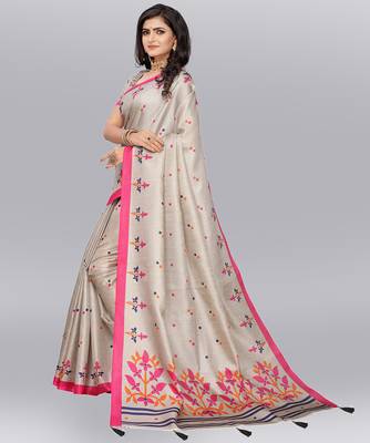 Latest Designer Cotton blend Khadi silk Printed saree with Blouse 2