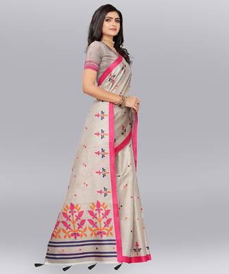Latest Designer Cotton blend Khadi silk Printed saree with Blouse 3