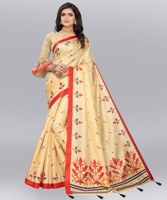 Latest Designer Cotton blend Khadi silk Printed saree with Blouse 1