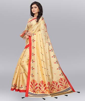 Latest Designer Cotton blend Khadi silk Printed saree with Blouse 2