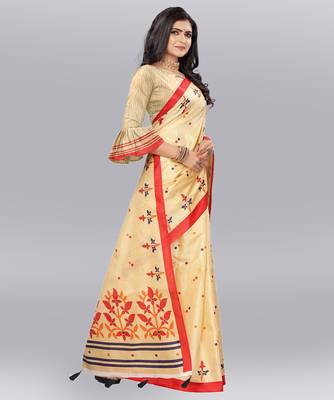 Latest Designer Cotton blend Khadi silk Printed saree with Blouse 3