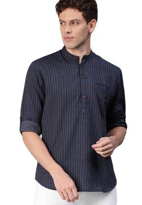 Blue woven pure cotton men-kurtas 1