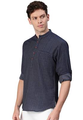 Blue woven pure cotton men-kurtas 3