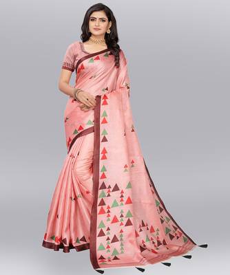 Latest Designer Cotton blend Khadi silk Printed saree with Blouse 1