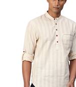 Beige woven pure cotton men-kurtas
