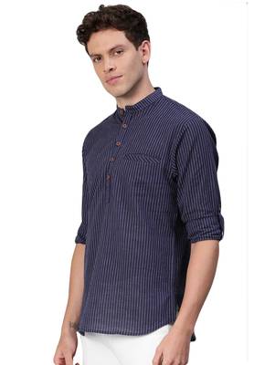 Blue woven pure cotton men-kurtas 3