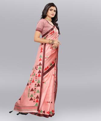 Latest Designer Cotton blend Khadi silk Printed saree with Blouse 2