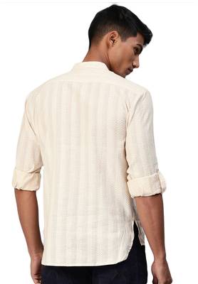 Beige woven pure cotton men-kurtas 2