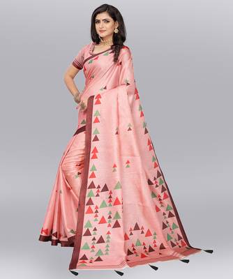 Latest Designer Cotton blend Khadi silk Printed saree with Blouse 3