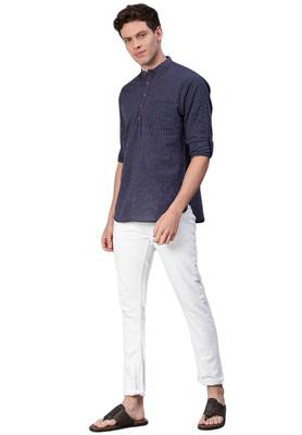 Blue woven pure cotton men-kurtas 4