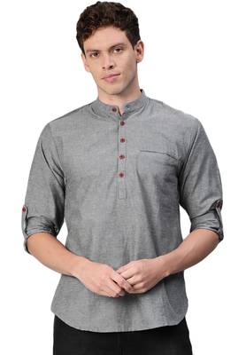 Grey woven pure cotton men-kurtas 1