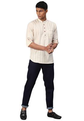 Beige woven pure cotton men-kurtas 4