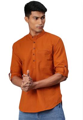 Orange plain pure cotton men-kurtas 1