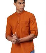 Orange plain pure cotton men-kurtas