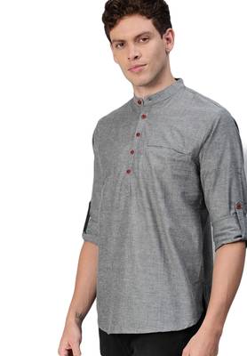 Grey woven pure cotton men-kurtas 3