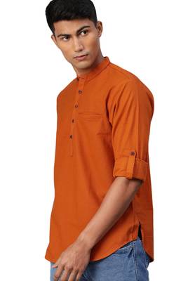 Orange plain pure cotton men-kurtas 3