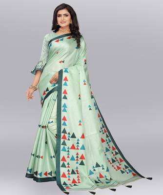 Latest Designer Cotton blend Khadi silk Printed saree with Blouse 1