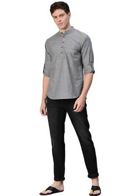 Grey woven pure cotton men-kurtas 4
