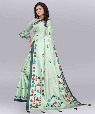 Latest Designer Cotton blend Khadi silk Printed saree with Blouse 2
